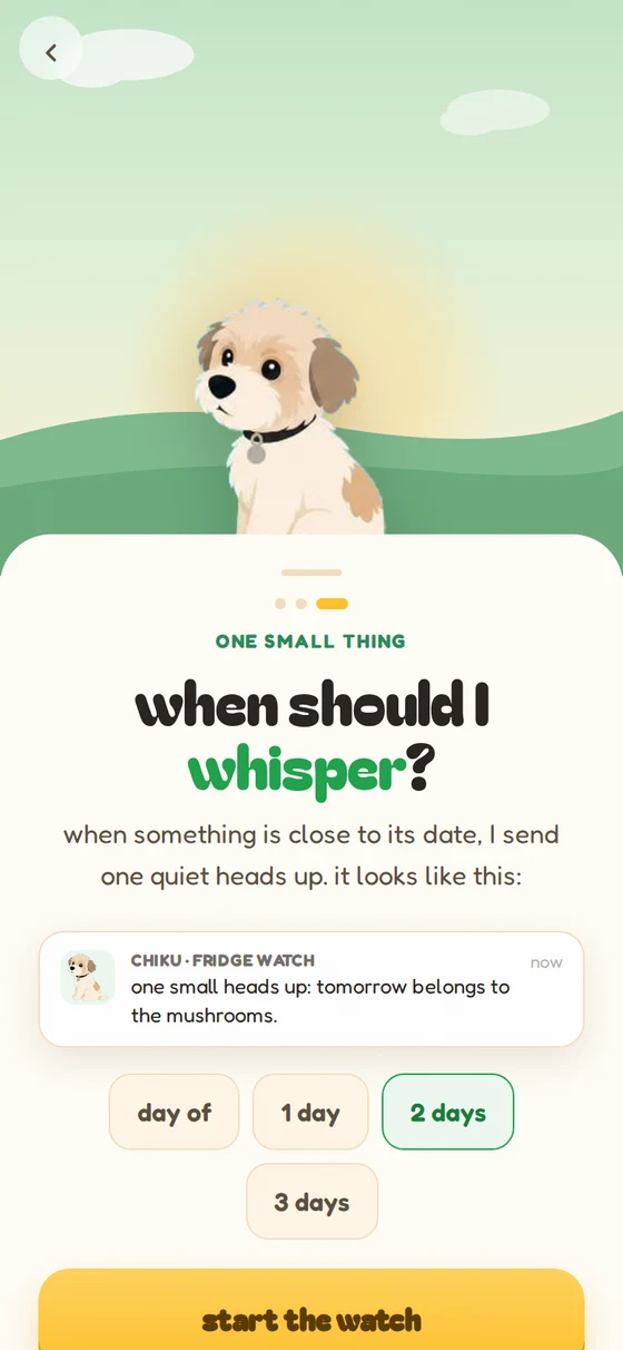 chiku asking permission to send one small daily reminder, with a preview of the notification